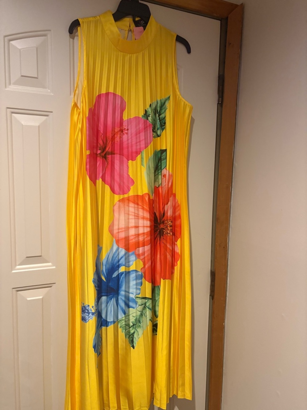 Bright Yellow Maxi Dress with Bold Floral Print
